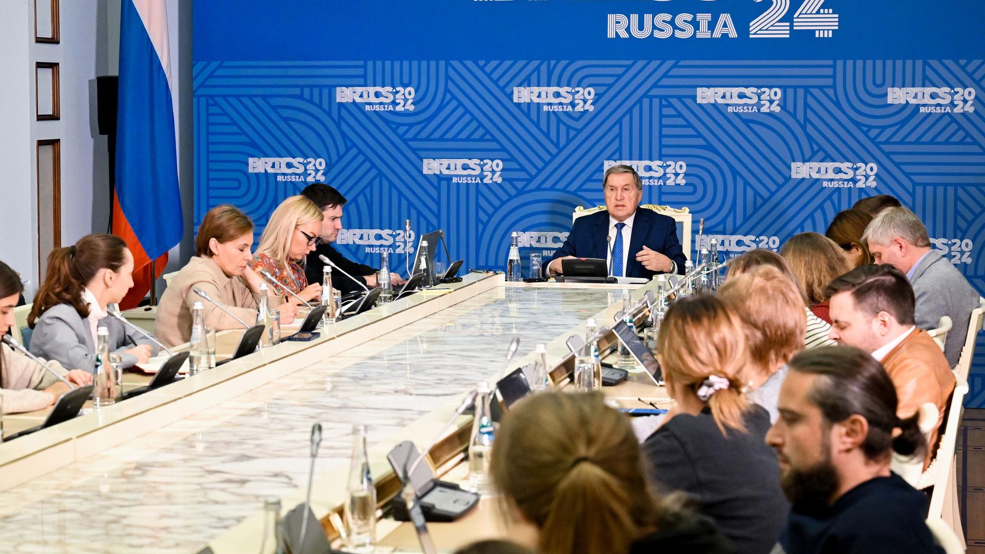Помощник президента РФ Юрий Ушаков на брифинге в Москве по проведению саммита БРИКС в Казани Помощник президента РФ Юрий Ушаков на брифинге в Москве по проведению саммита БРИКС в Казани - РИА Новости, 1920, 10.10.2024