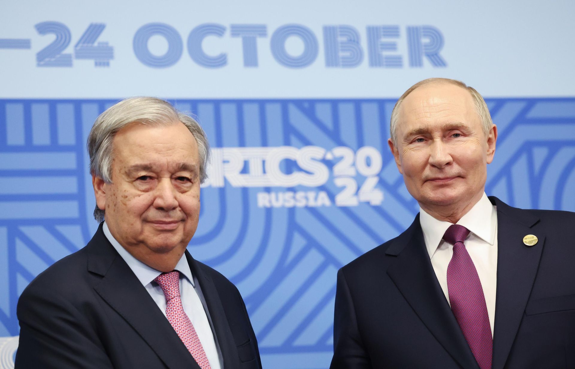 XVI саммит БРИКС. Встреча президента России Владимира Путина и генсекретаря ООН Антониу Гутерреша XVI саммит БРИКС. Встреча президента России Владимира Путина и генсекретаря ООН Антониу Гутерреша - РИА Новости, 1920, 07.11.2024