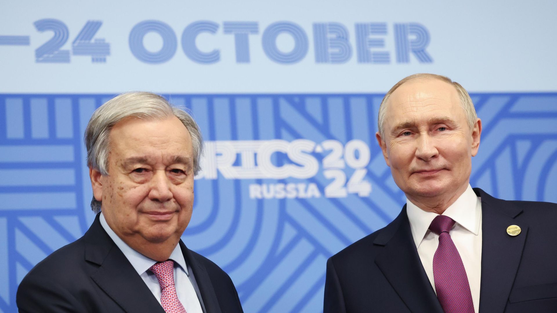 XVI саммит БРИКС. Встреча президента России Владимира Путина и генсекретаря ООН Антониу Гутерреша XVI саммит БРИКС. Встреча президента России Владимира Путина и генсекретаря ООН Антониу Гутерреша - РИА Новости, 1920, 25.10.2024