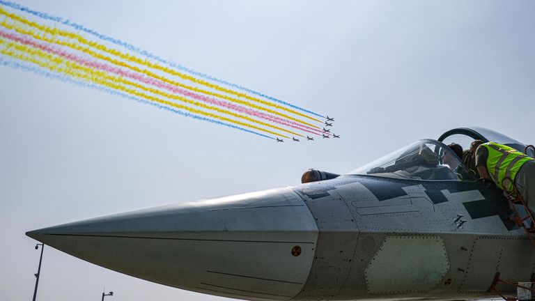 Многофункциональный истребитель пятого поколения Су-57Э на Международном аэрокосмическом салоне Airshow China 2024 в городе Чжухай китайской южной провинции Гуандун