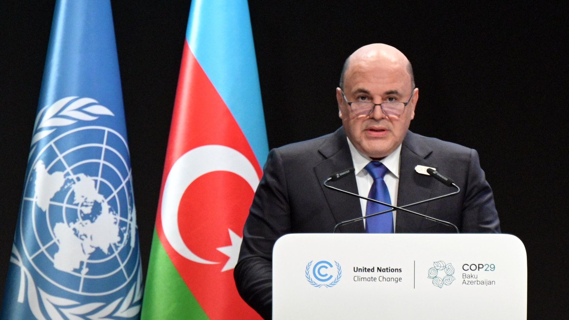 Председатель правительства РФ Михаил Мишустин выступает в Баку на саммите мировых лидеров по климатическим действиям в рамках XXIX сессии Конференции сторон Рамочной конвенции ООН об изменении климата. 13 ноября 2024 Председатель правительства РФ Михаил Мишустин выступает в Баку на саммите мировых лидеров по климатическим действиям в рамках XXIX сессии Конференции сторон Рамочной конвенции ООН об изменении климата. 13 ноября 2024 - РИА Новости, 1920, 13.11.2024