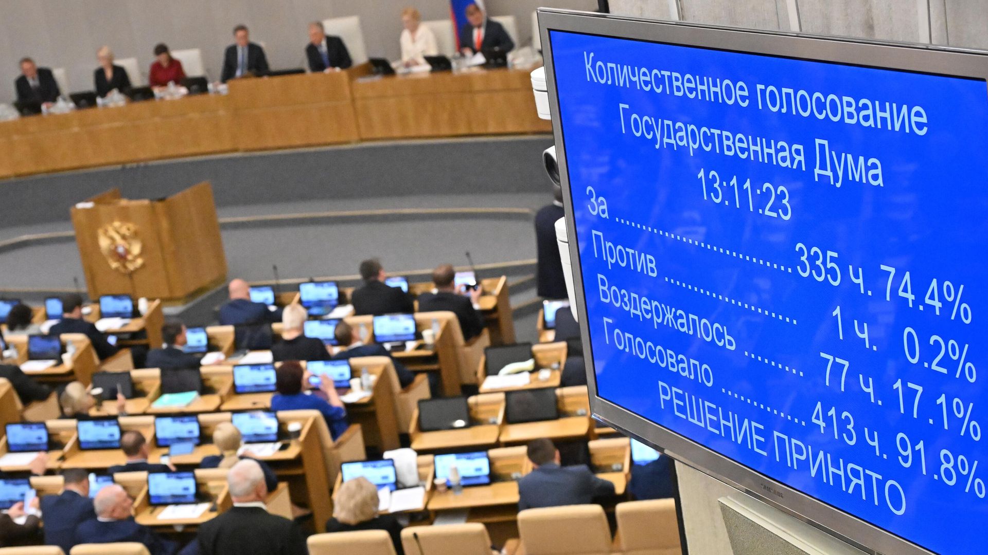 Результаты голосования депутатов Государственной думы РФ по итогам третьего чтения законопроекта № 727320-8 О федеральном бюджете на 2025 год и на плановый период 2026 и 2027 годов Результаты голосования депутатов Государственной думы РФ по итогам третьего чтения законопроекта № 727320-8 О федеральном бюджете на 2025 год и на плановый период 2026 и 2027 годов - РИА Новости, 1920, 21.11.2024