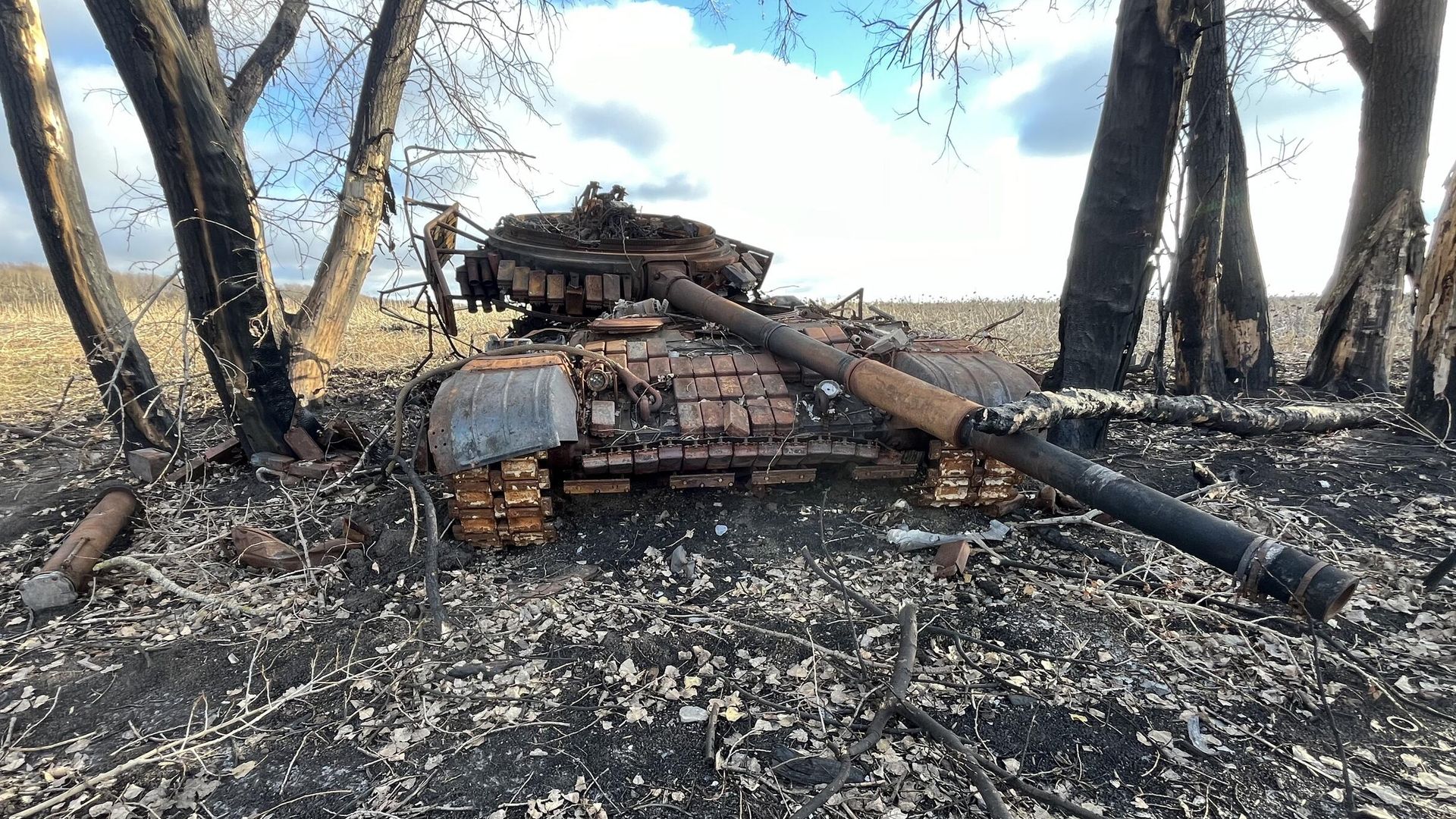 Уничтоженный танк ВСУ в посадке Уничтоженный танк ВСУ в посадке - РИА Новости, 1920, 29.11.2024