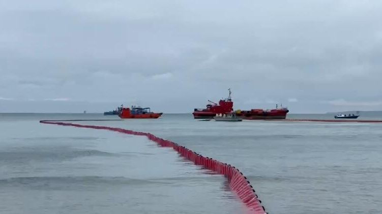 Установка дублирующих боновых заграждений на месте разлива мазута из кормы севшего на мель у порта Тамань танкера Волгонефть-239 Установка дублирующих боновых заграждений на месте разлива мазута из кормы севшего на мель у порта Тамань танкера Волгонефть-239 - РИА Новости, 1920, 12.01.2025