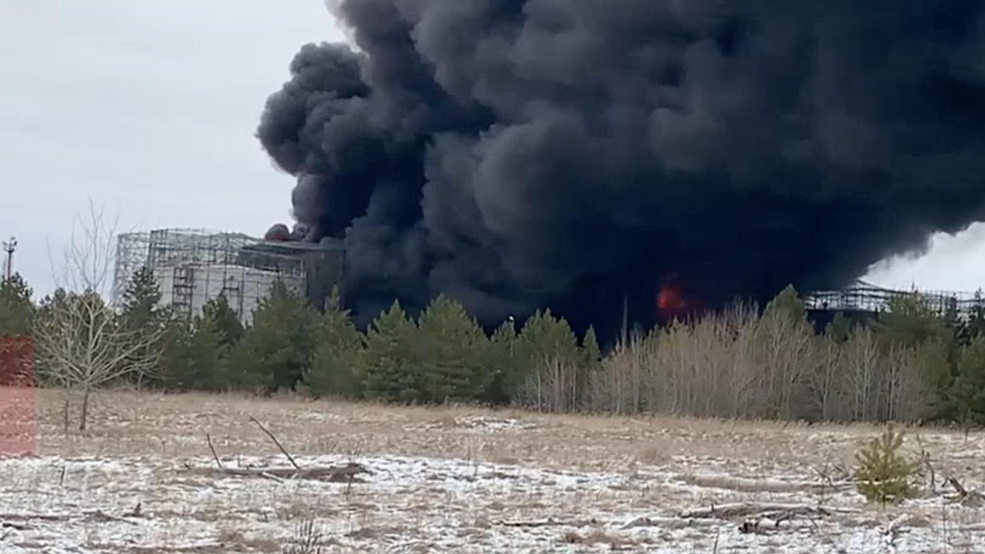 Пожар на нефтебазе в Лисках Воронежской области. Кадр видео очевидца - РИА Новости, 1920, 17.01.2025