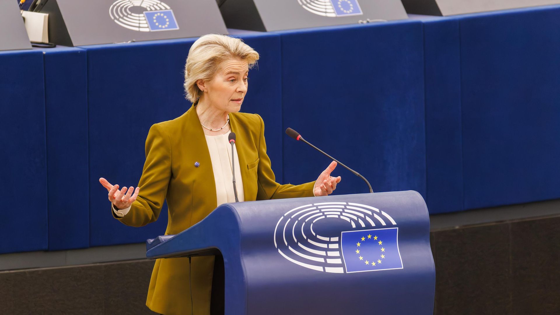 Урсула фон дер Ляйен во время выступления в Европарламенте. 22 января 2025 Урсула фон дер Ляйен во время выступления в Европарламенте. 22 января 2025 - РИА Новости, 1920, 22.01.2025