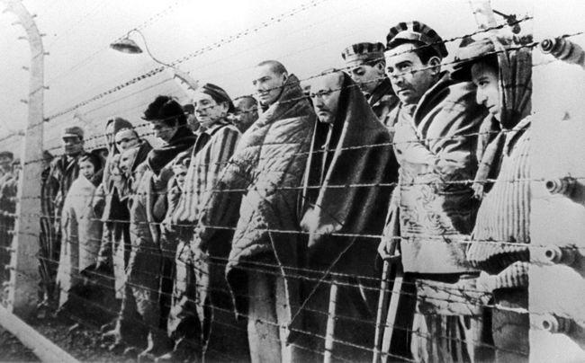 Узники концентрационного лагеря Освенцим, освобожденные войсками Красной Армии в январе 1945 года