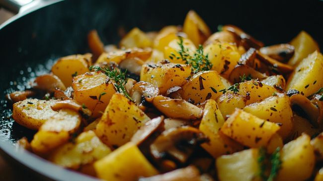 Жареная картошка с лисичками Жареная картошка с лисичками