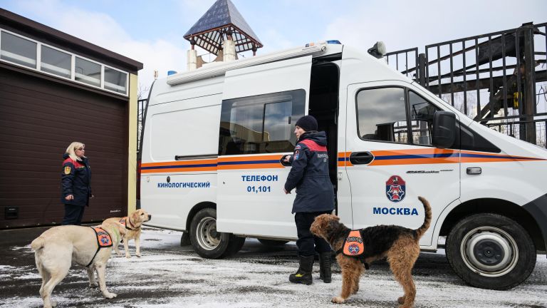 Тренировка собак-спасателей в пожарно-спасательном центре