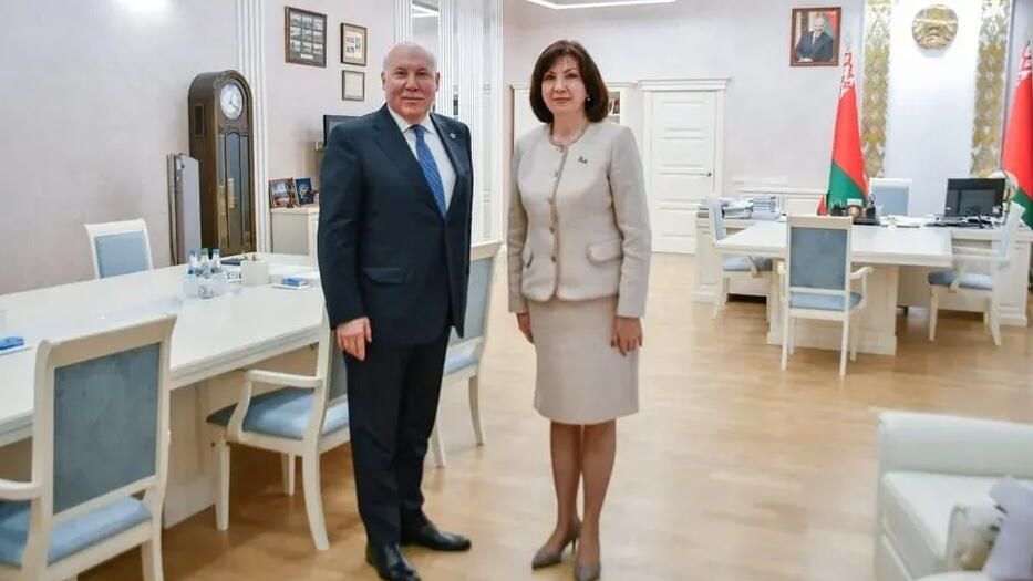 Государственный секретарь Союзного государства Белоруссии и России Дмитрий Мезенцев и председатель Совета Республики Национального собрания Республики Беларусь Наталья Кочанова - РИА Новости, 1920, 07.03.2025