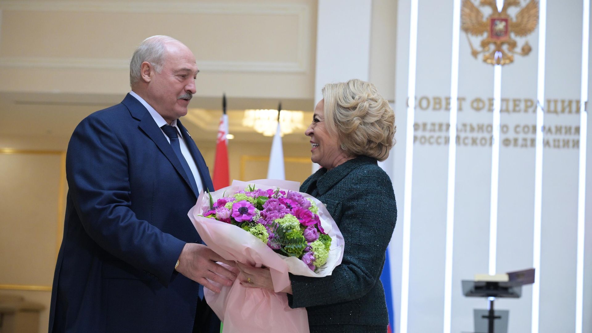 Президент Белоруссии Александр Лукашенко и председатель Совета Федерации РФ Валентина Матвиенко в Совете Федерации РФ. 14 марта 2025 - РИА Новости, 1920, 14.03.2025