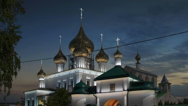 Архитектурная подсветка Свято-Воскресенского монастыря в Угличе Ярославской области 