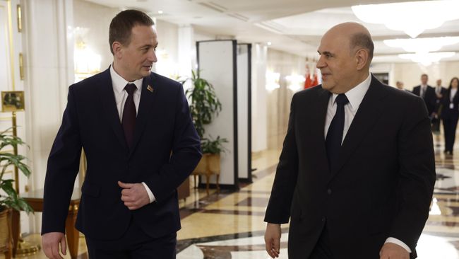 Председатель правительства РФ Михаил Мишустин и премьер-министр Республики Беларусь Александр Турчин