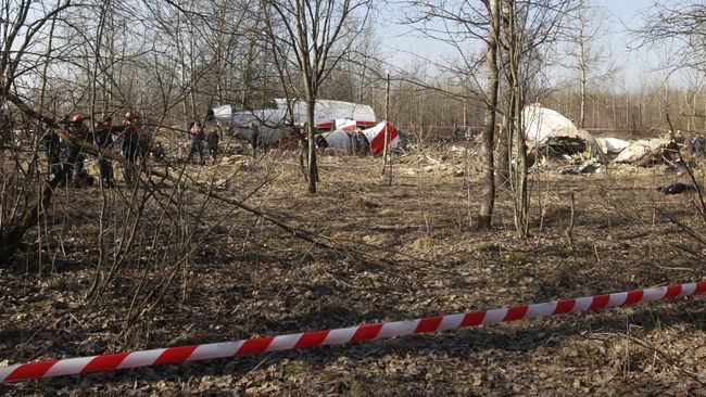 Обломки самолета Ту-154, упавшего в районе Смоленска