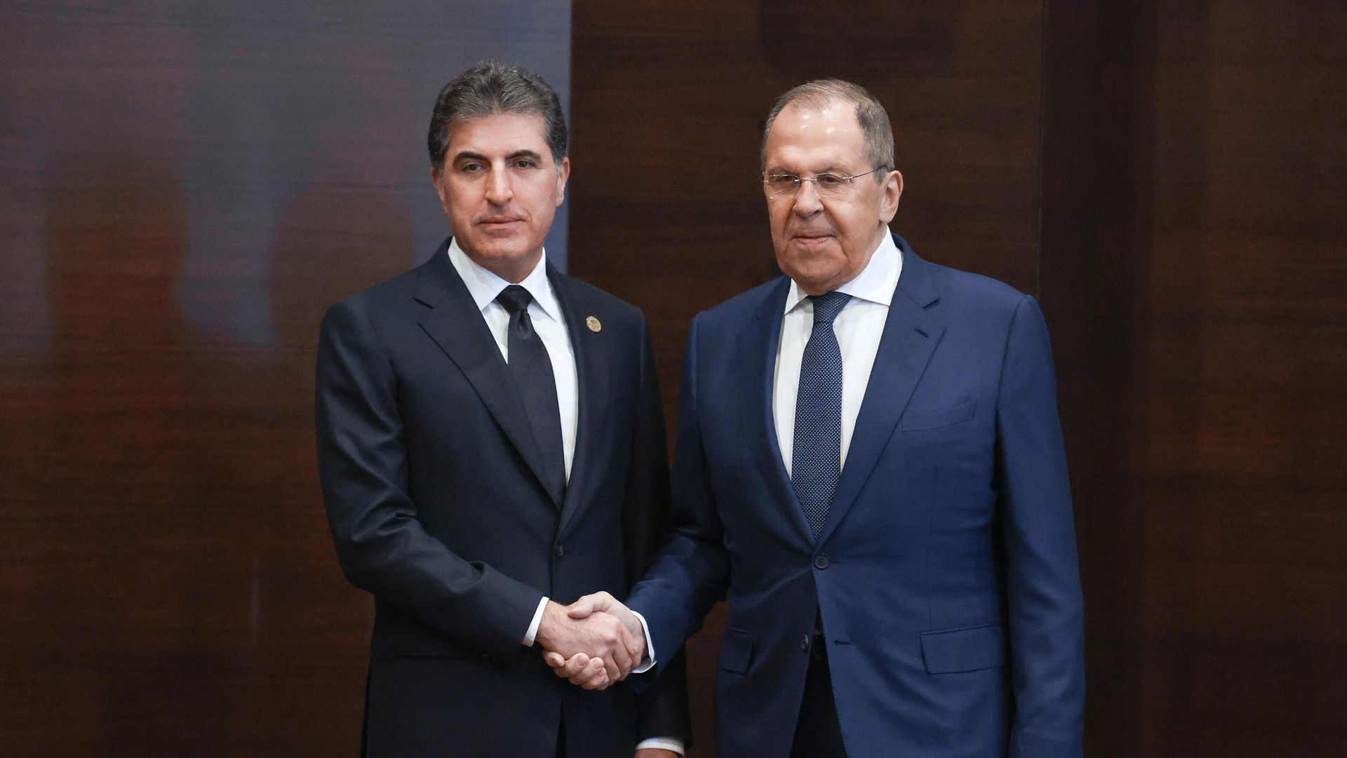 Министр иностранных дел РФ Сергей Лавров и президент Иракского Курдистана Нечирван Барзани во время встречи Министр иностранных дел РФ Сергей Лавров и президент Иракского Курдистана Нечирван Барзани во время встречи - РИА Новости, 1920, 12.04.2025
