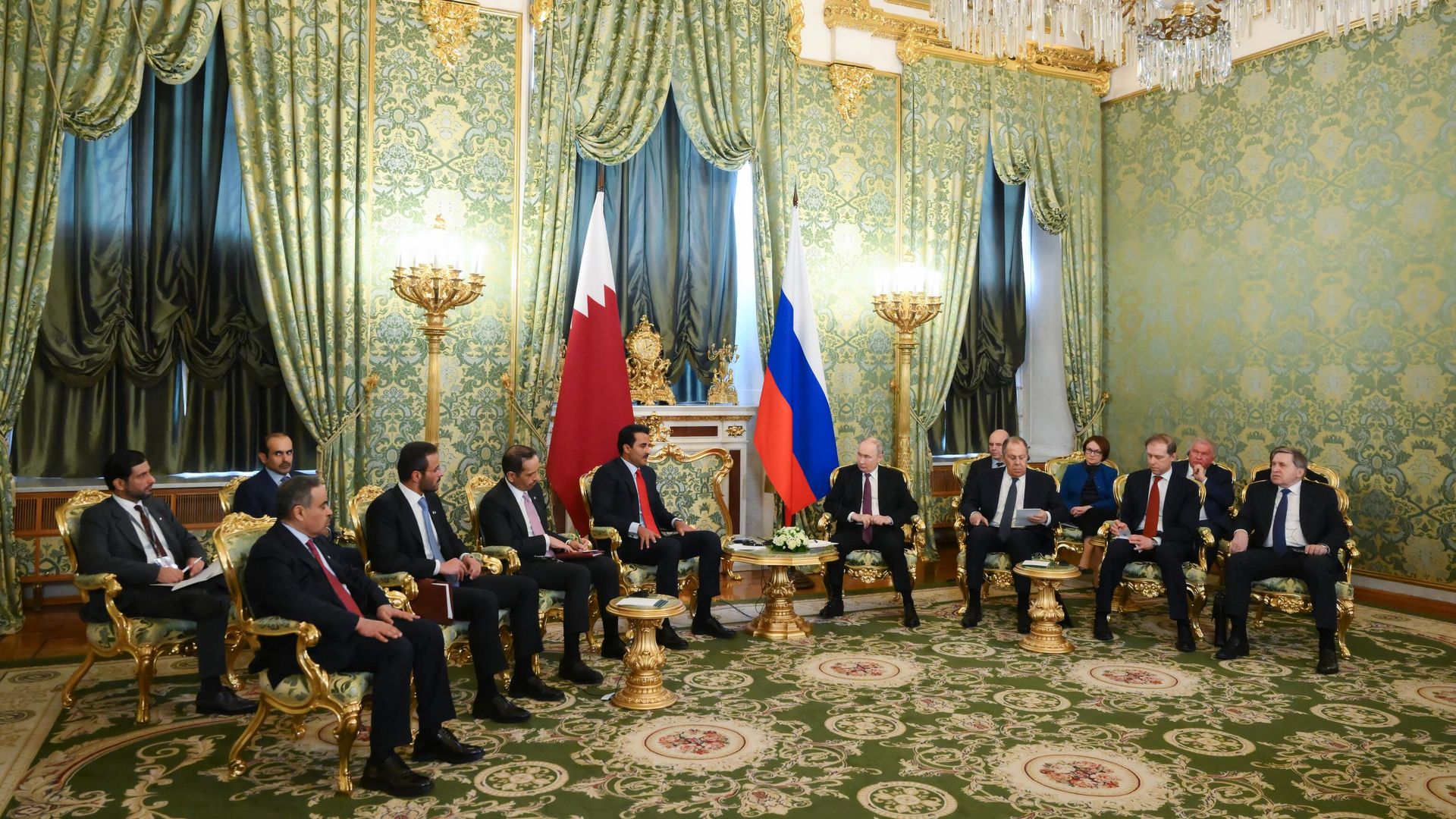Президент РФ Владимир Путин и эмир Катара Тамим бен Хамад Аль Тани во время встречи в Москве. 17 апреля 2025 Президент РФ Владимир Путин и эмир Катара Тамим бен Хамад Аль Тани во время встречи в Москве. 17 апреля 2025 - РИА Новости, 1920, 17.04.2025
