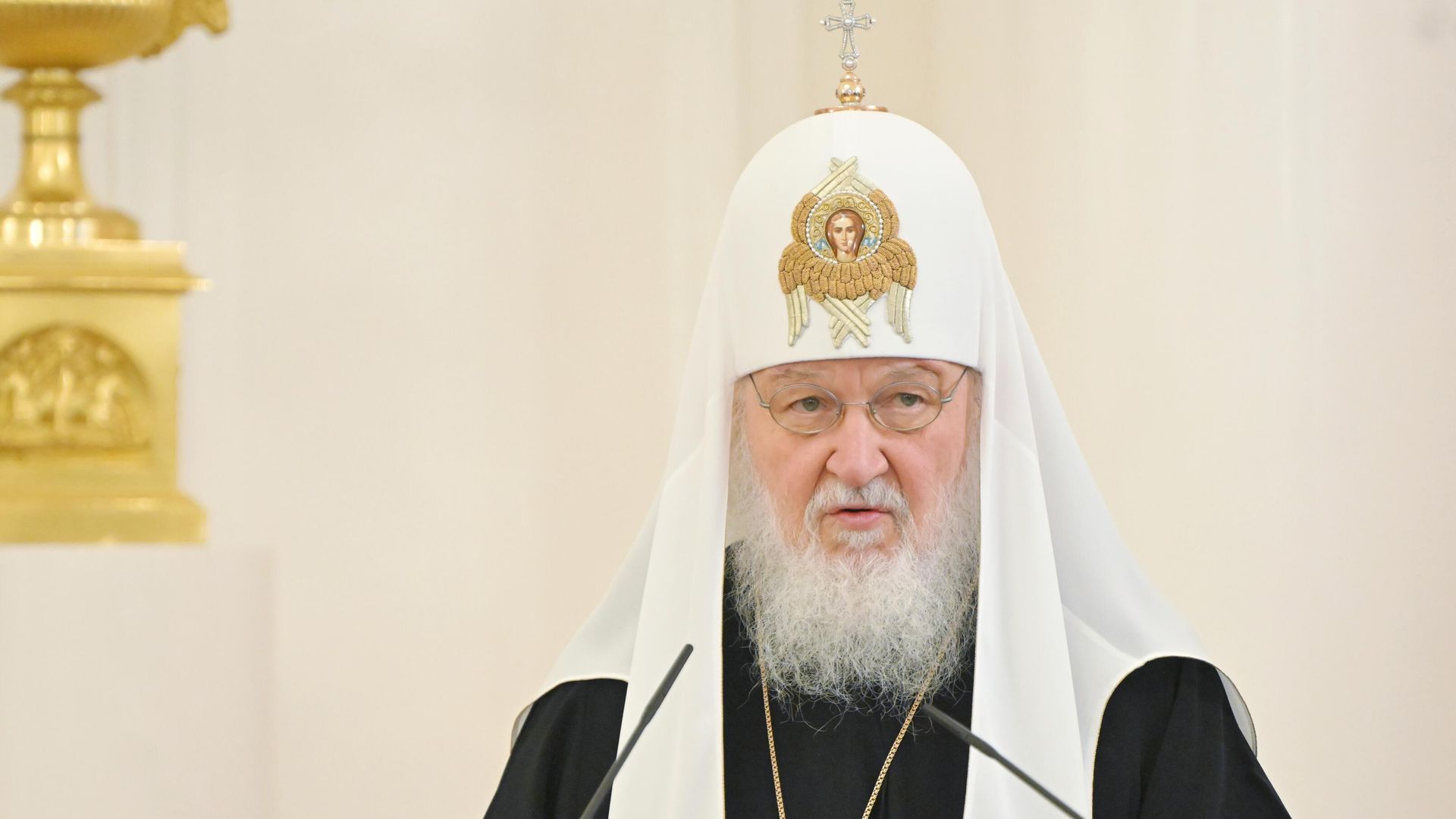Патриарх Московский и всея Руси Кирилл выступает на приёме от имени министра иностранных дел Сергея Лаврова по случаю православной Пасхи в Доме приемов МИД России. 20 мая 2025 - РИА Новости, 1920, 20.05.2025