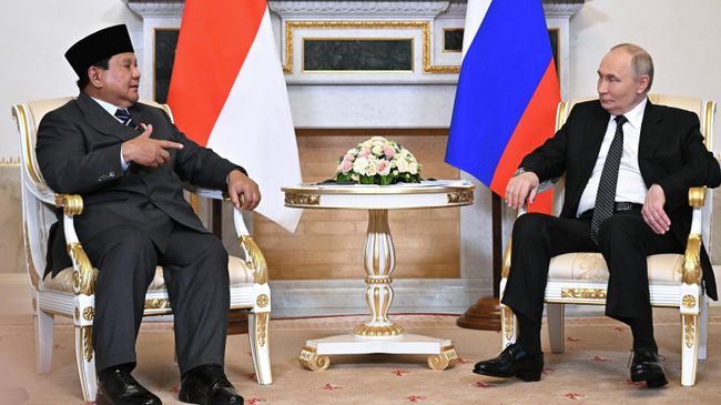 Президент РФ Владимир Путин и президент Индонезии Прабово Субианто во время встречи