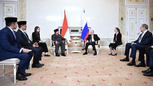 Президент РФ Владимир Путин и президент Индонезии Прабово Субианто во время встречи