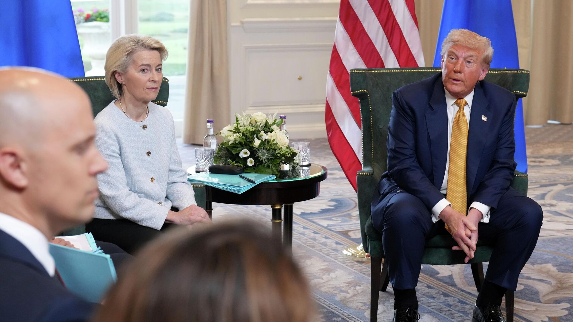 Президент США Дональд Трамп и председатель Европейской комиссии Урсула фон дер Ляйен во время встречи в Тернберри, Шотландия - РИА Новости, 1920, 28.07.2025