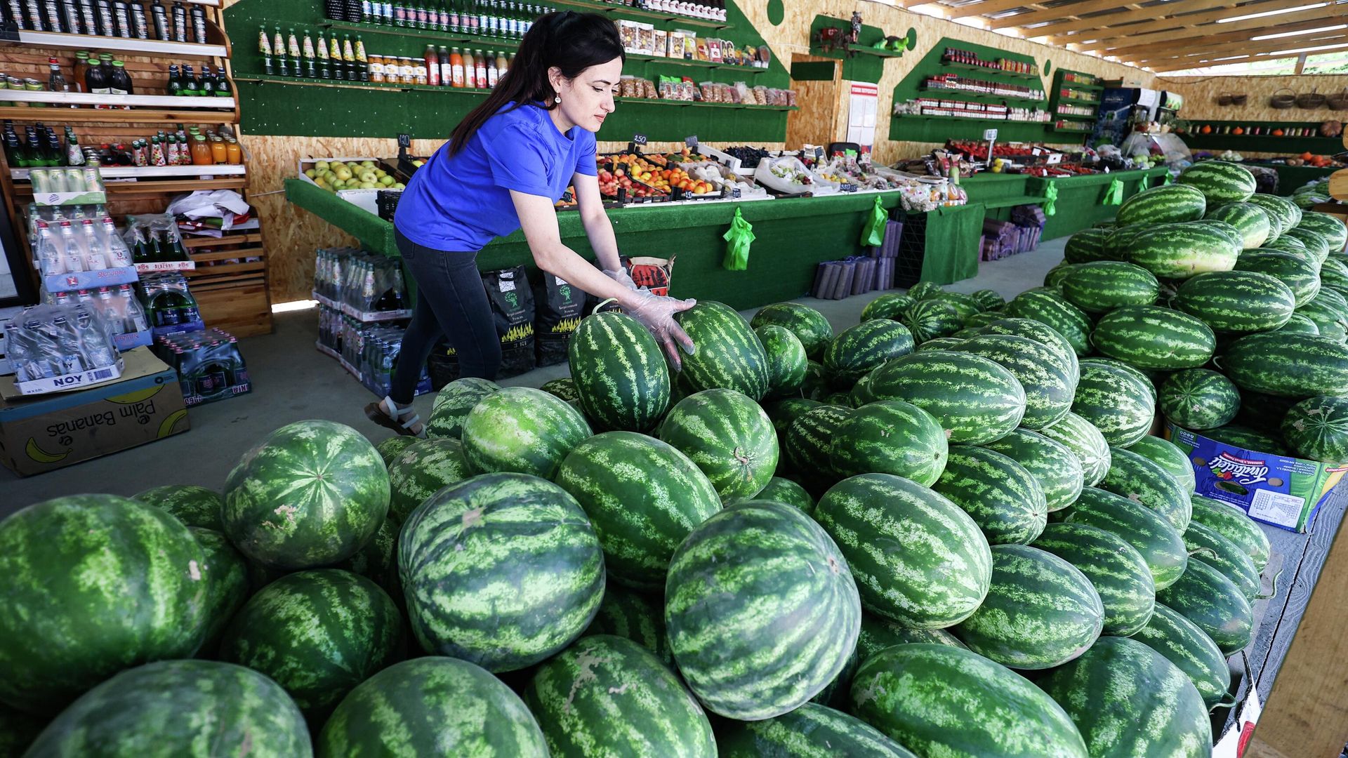 Торговля бахчевыми культурами на рынке Торговля бахчевыми культурами на рынке - РИА Новости, 1920, 02.08.2026