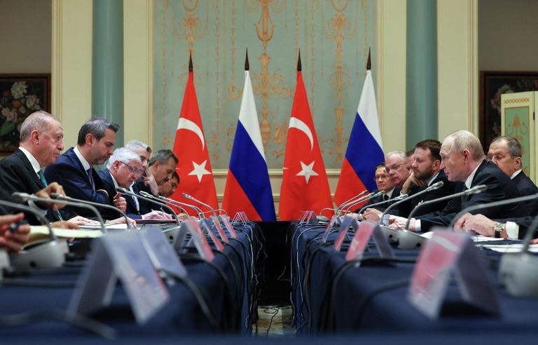 Президент РФ Владимир Путин и президент Турецкой Республики Реджеп Тайип Эрдоган во время встречи на полях саммита Шанхайской организации сотрудничества (ШОС) в Тяньцзине