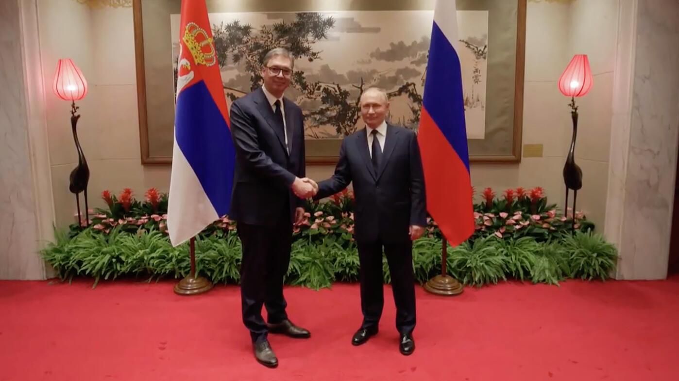 Президенты России и Сербии Владимир Путин и Александр Вучич во время переговоров в Пекине Президенты России и Сербии Владимир Путин и Александр Вучич во время переговоров в Пекине - РИА Новости, 1920, 02.09.2025