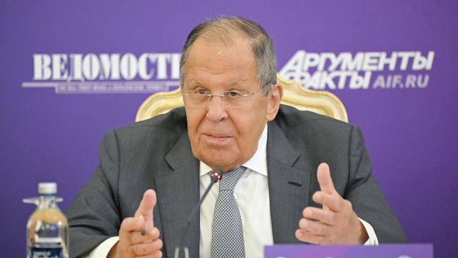 Министр иностранных дел РФ Сергей Лавров на пресс-конференции, посвященной проведению международного музыкального конкурса Интервидение