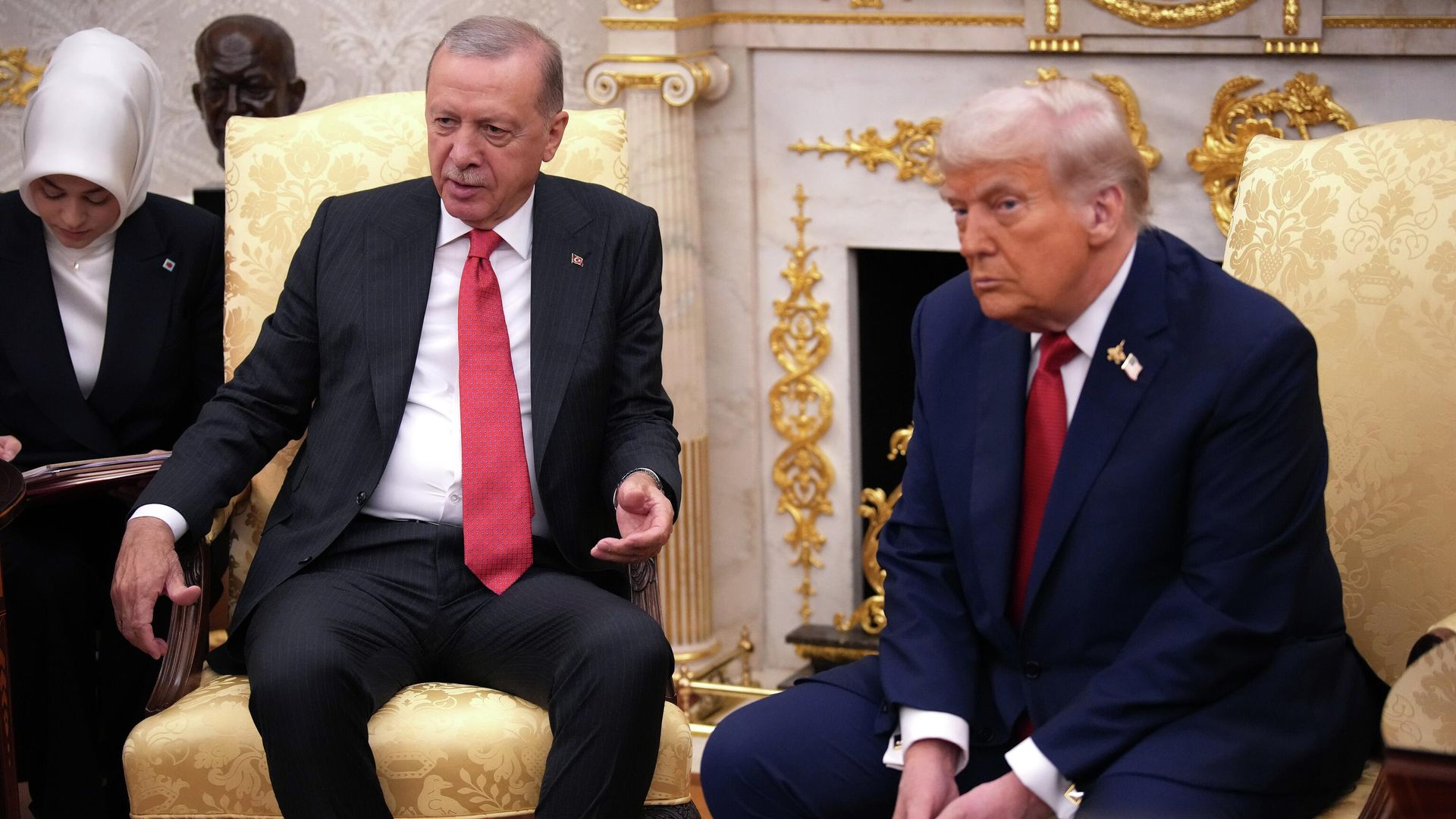 Президент США Дональд Трамп и президент Турции Реджеп Тайип Эрдоган во время встречи в Белом доме в Вашингтоне. 25 сентября 2025 - РИА Новости, 1920, 25.09.2025