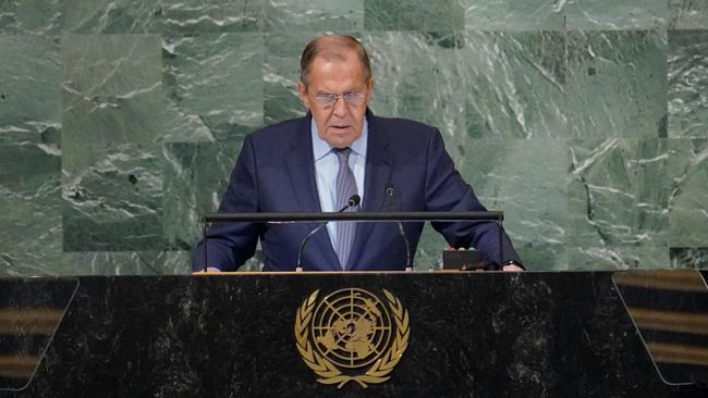Министр иностранных дел России Сергей Лавров выступает на Генеральной Ассамблеи ООН