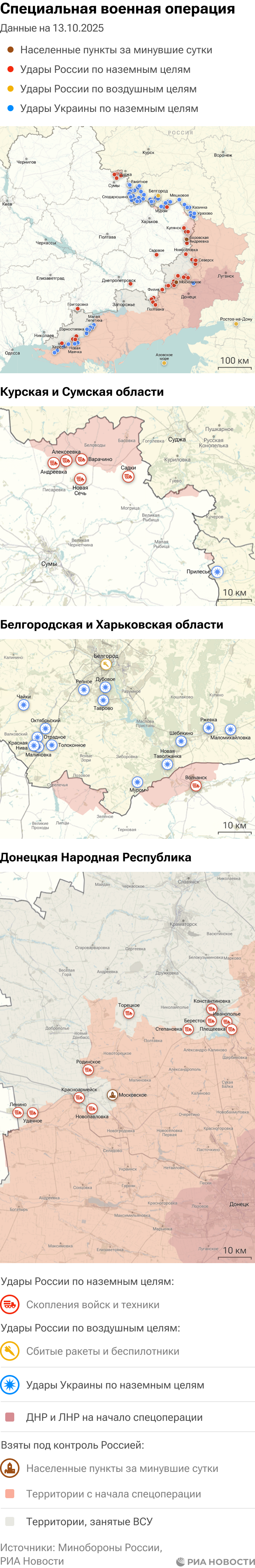 Карта спецоперации Вооруженных сил России на Украине на 13.10.2025