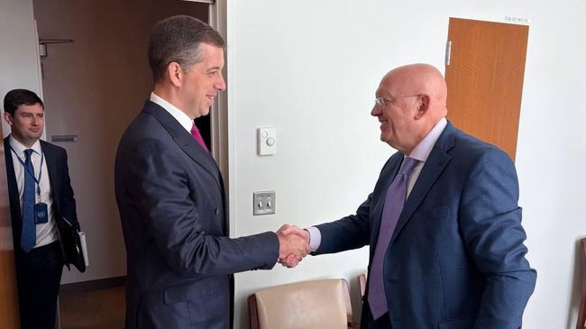 Постпред РФ при ООН Василий Небензя и глава МИД Сербии Марко Джурич во время встречи