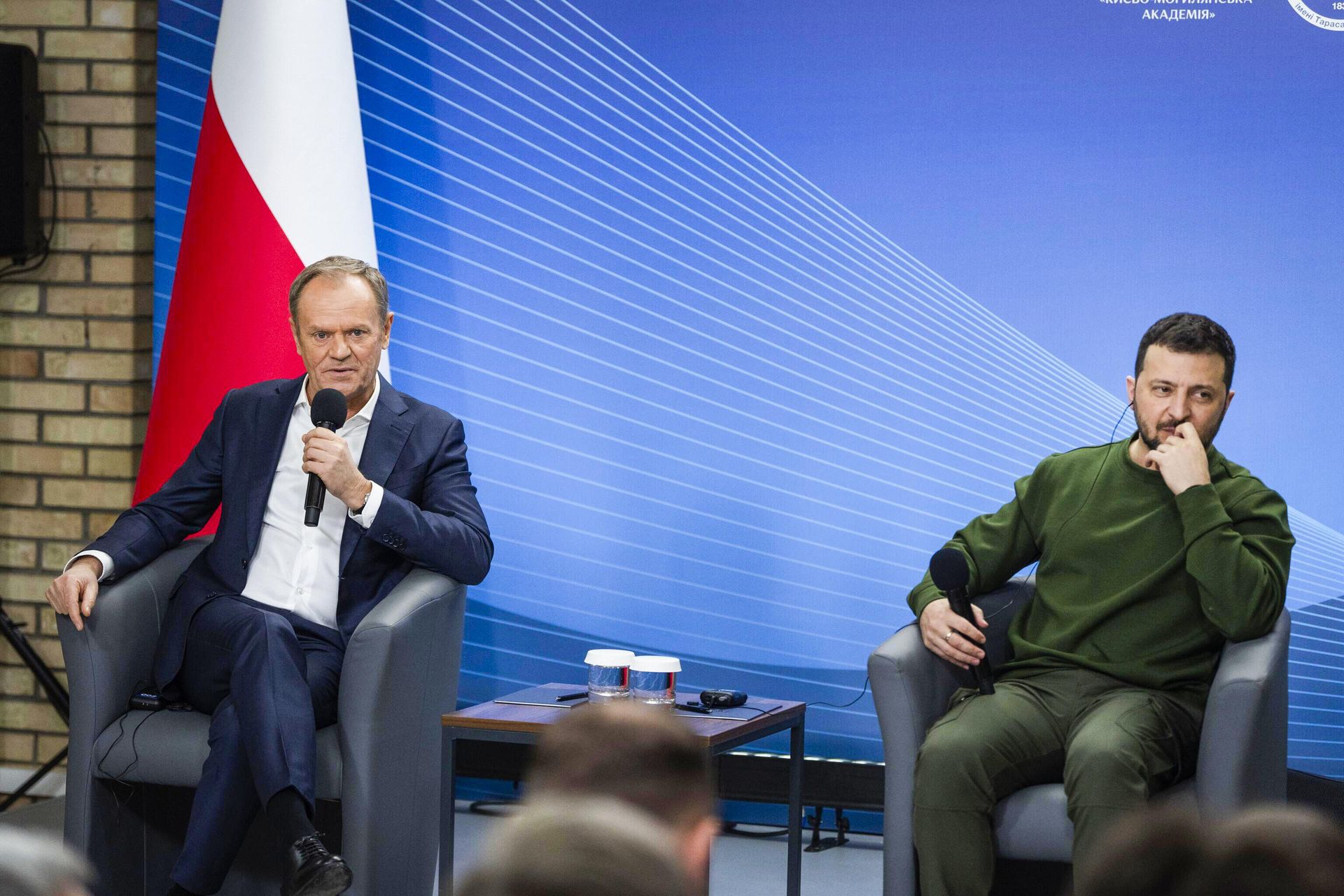 Премьер-министр Польши Дональд Туск и Владимир Зеленский в Киеве Премьер-министр Польши Дональд Туск и Владимир Зеленский в Киеве - РИА Новости, 1920, 26.01.2024