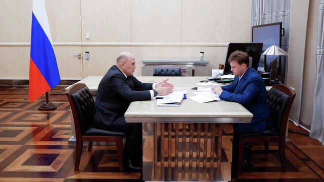 Председатель правительства РФ Михаил Мишустин и генеральный директор ПАО РусГидро Виктор Хмарин во время встречи. 29 октября 2025