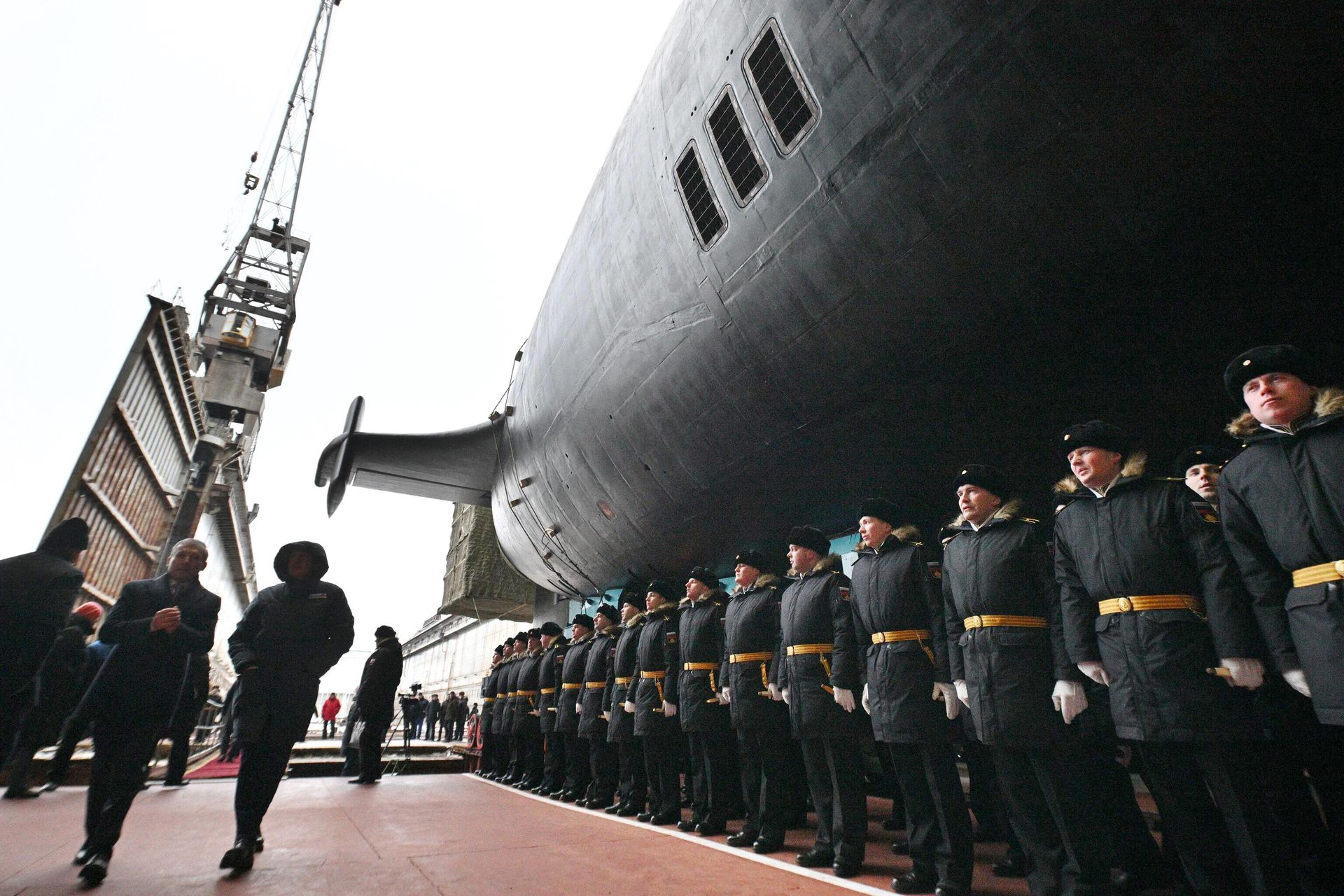 Церемония спуска на воду атомного подводного ракетного крейсера Князь Пожарский проекта Борей-А на заводе Севмаш в Северодвинске - РИА Новости, 1920, 24.02.2026