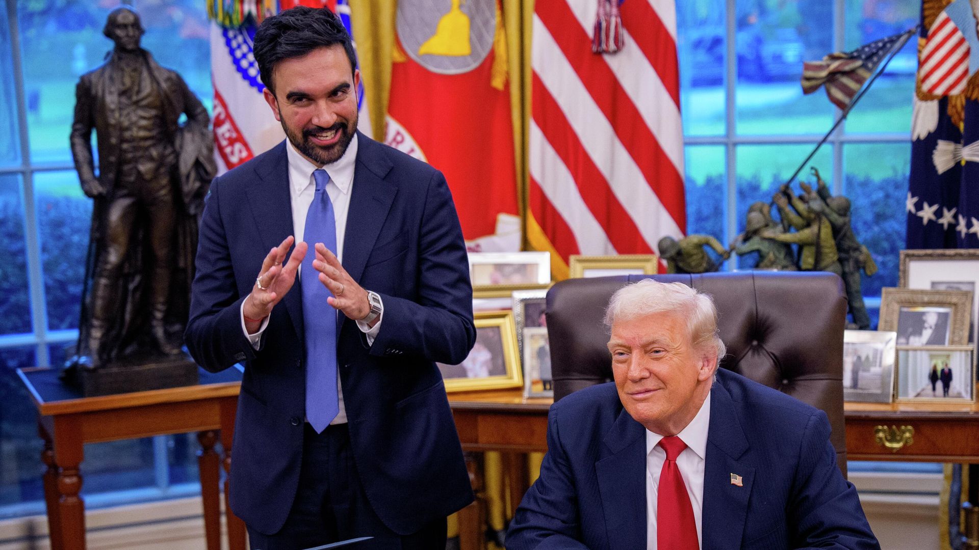 Президент США Дональд Трамп и мэр Нью-Йорка Зохран Мамдани во время встречи в Белом доме. 21 ноября 2025 - РИА Новости, 1920, 22.11.2025