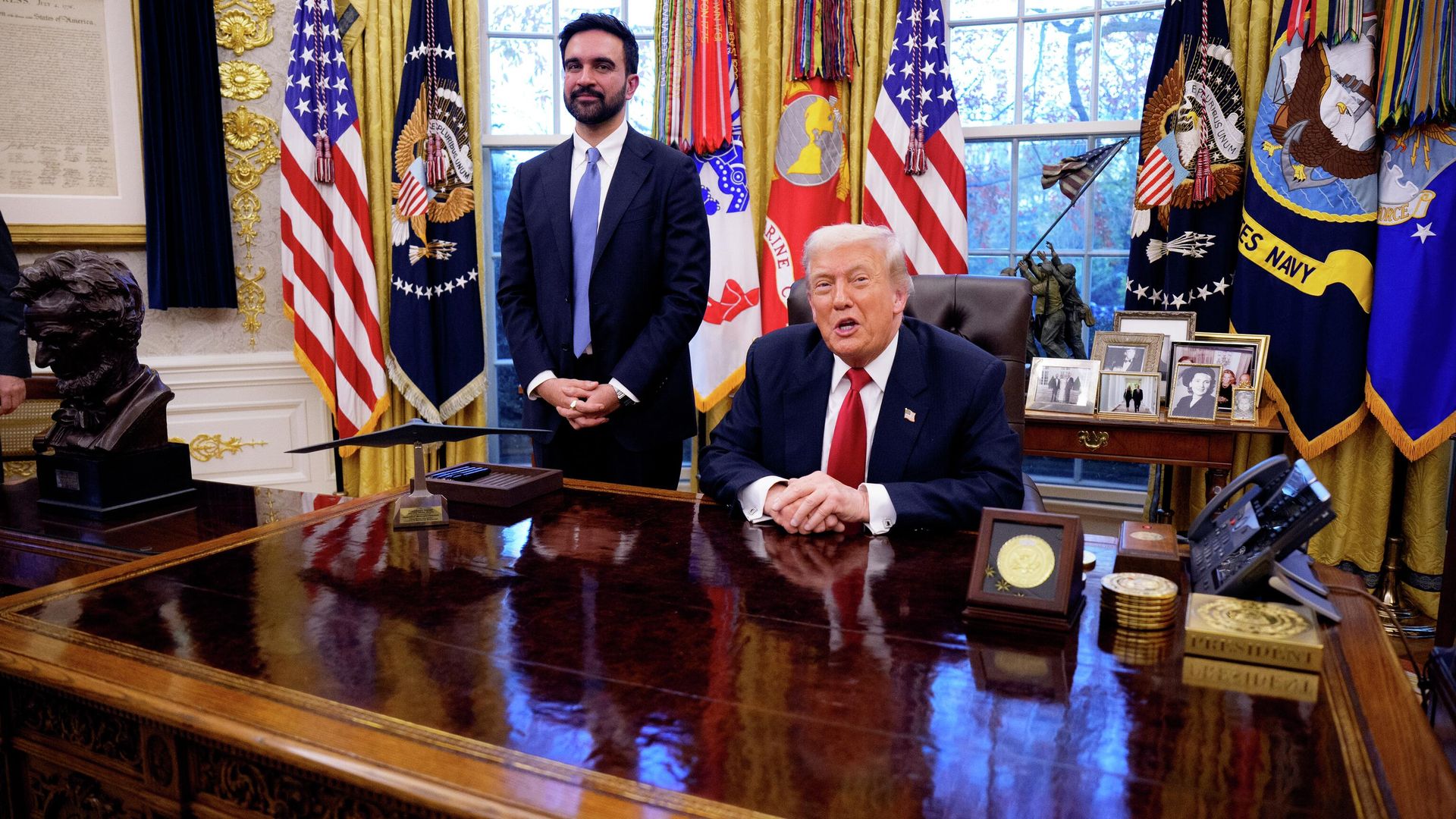 Президент США Дональд Трамп и мэр Нью-Йорка Зохран Мамдани во время встречи в Белом доме. 21 ноября 2025 - РИА Новости, 1920, 22.11.2025