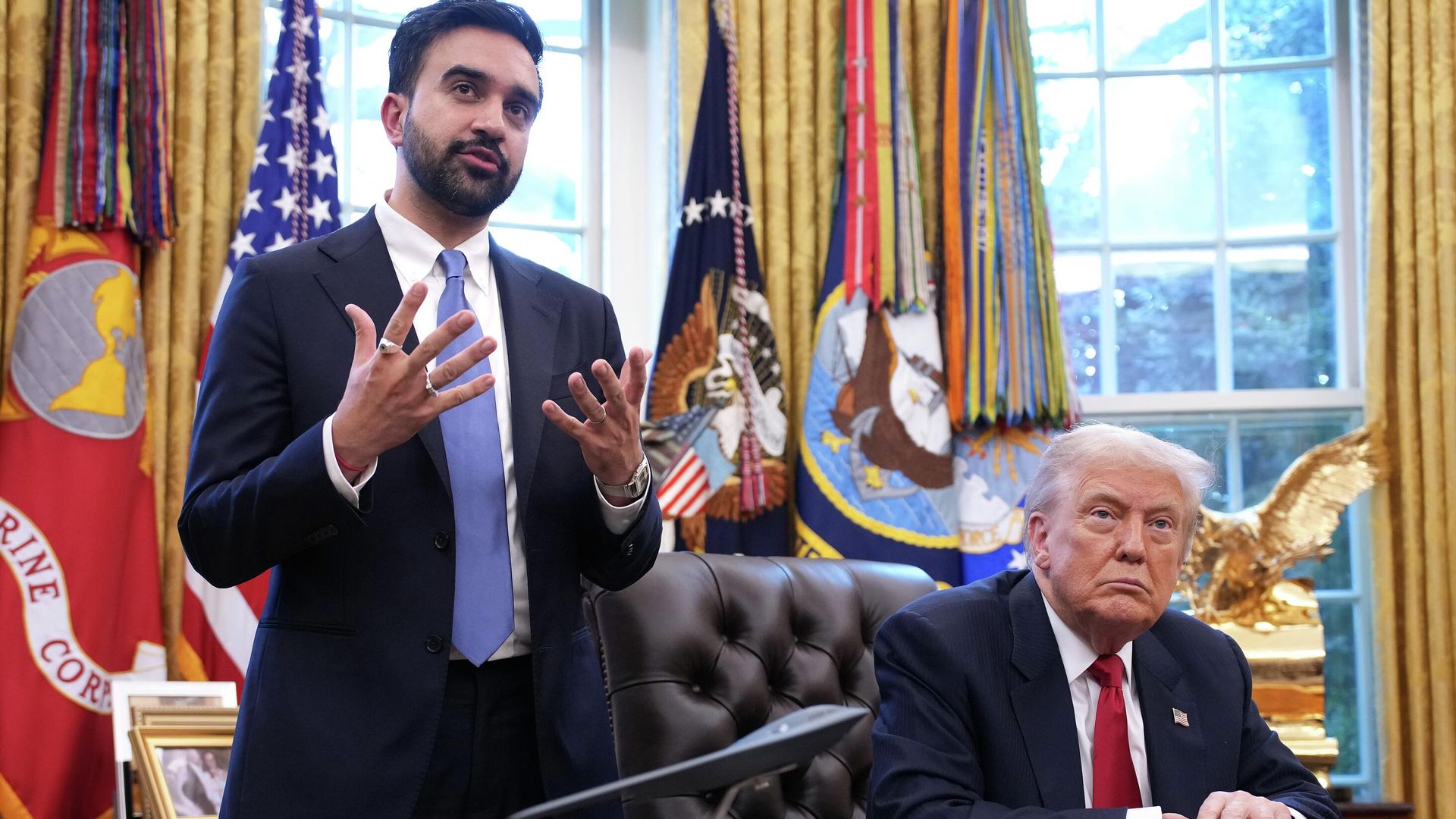 Президент США Дональд Трамп и мэр Нью-Йорка Зохран Мамдани во время встречи в Белом доме. 21 ноября 2025 - РИА Новости, 1920, 22.11.2025