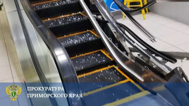 Эскалатор, в который затянуло руку девочки, в торговом центре в Фокино