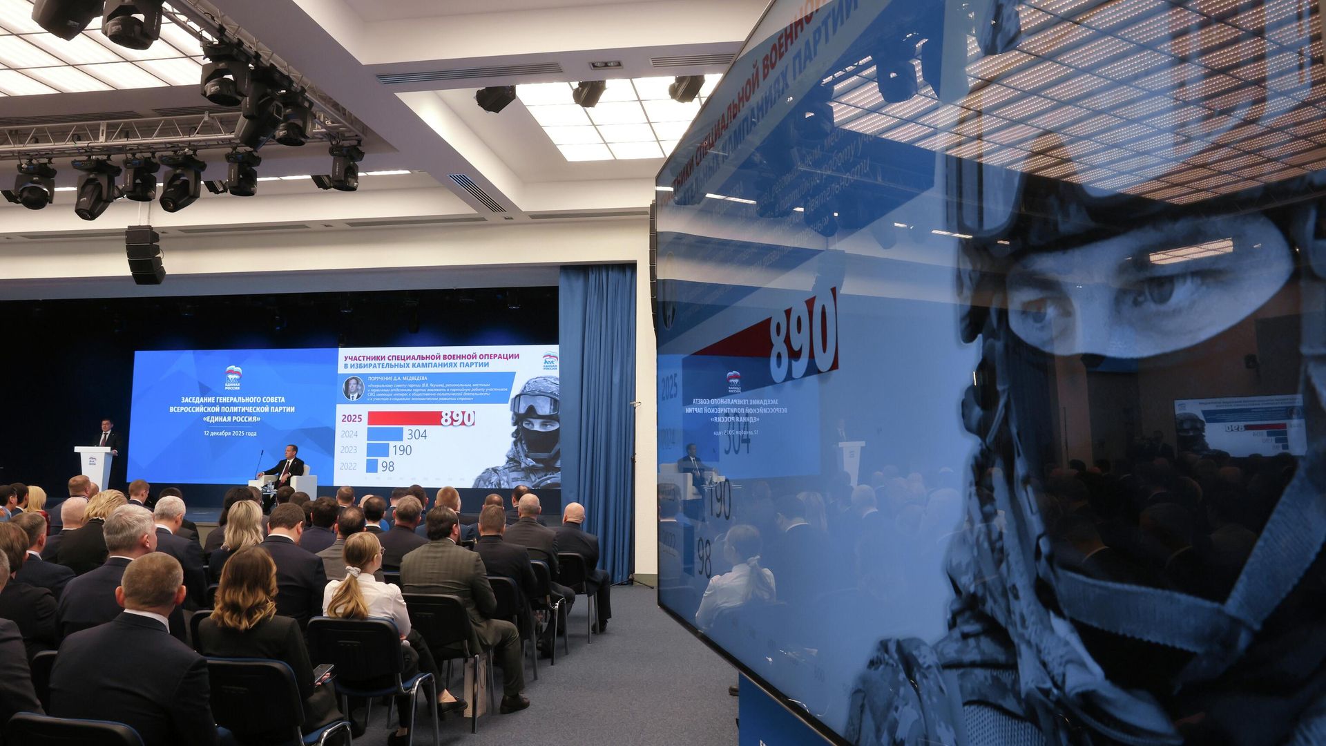 Председатель партии Единая Россия Дмитрий Медведев выступает на заседании Генерального Совета партии в Москве Председатель партии Единая Россия Дмитрий Медведев выступает на заседании Генерального Совета партии в Москве - РИА Новости, 1920, 12.12.2025