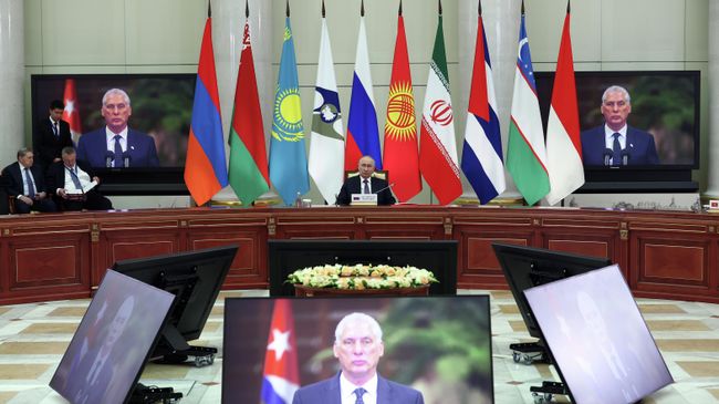 Президент РФ Владимир Путин на заседании Высшего Евразийского экономического совета в расширенном составе в Санкт-Петербурге