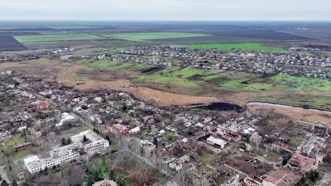 Вид на город Гуляйполе Запорожской области, освобожденный подразделениями группировки войск Восток