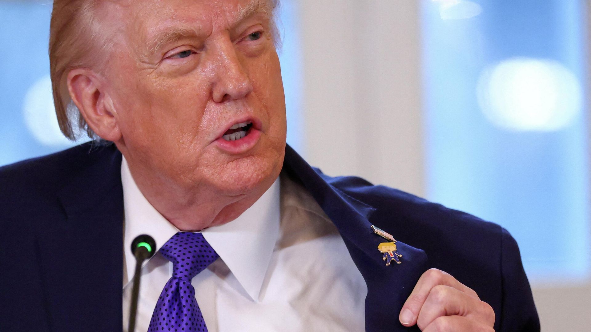 Президент США Дональд Трамп демонстрирует значок с самим собой во время встречи с руководителями нефтяной промышленности в Белом доме Президент США Дональд Трамп демонстрирует значок с самим собой во время встречи с руководителями нефтяной промышленности в Белом доме - РИА Новости, 1920, 09.01.2026