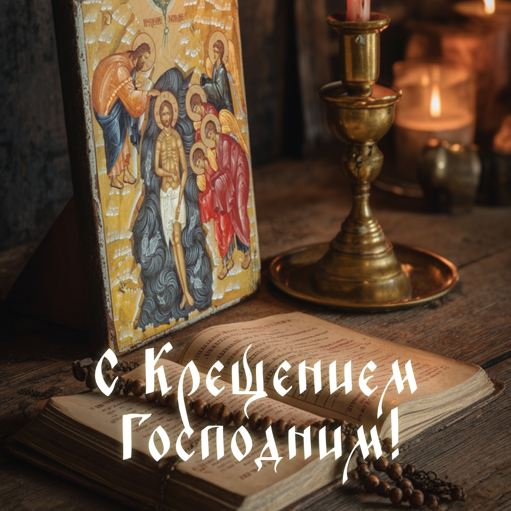 Открытка с праздником Крещения: Писание перед иконой - РИА Новости, 1920, 16.01.2026