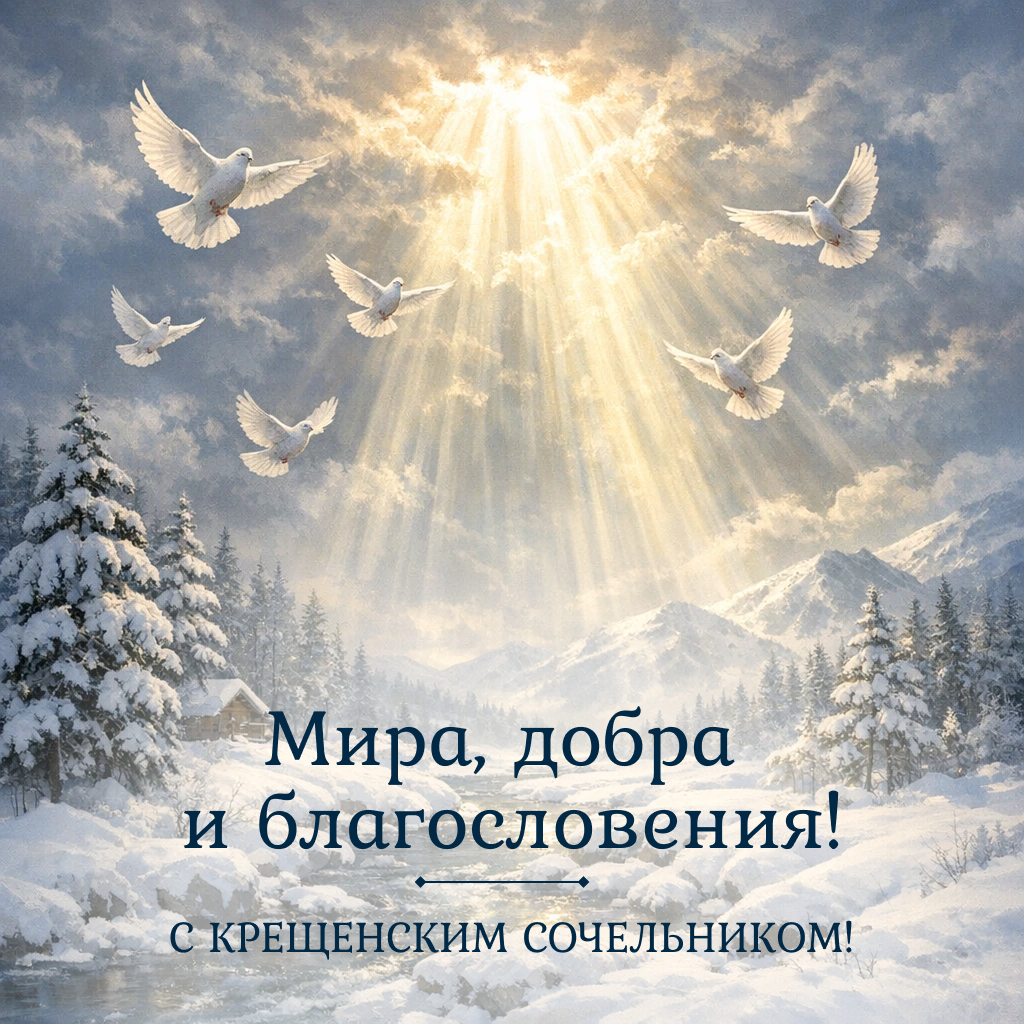 Открытка с Крещением Господним: Солнце озаряет лучами заснеженную землю - РИА Новости, 1920, 16.01.2026