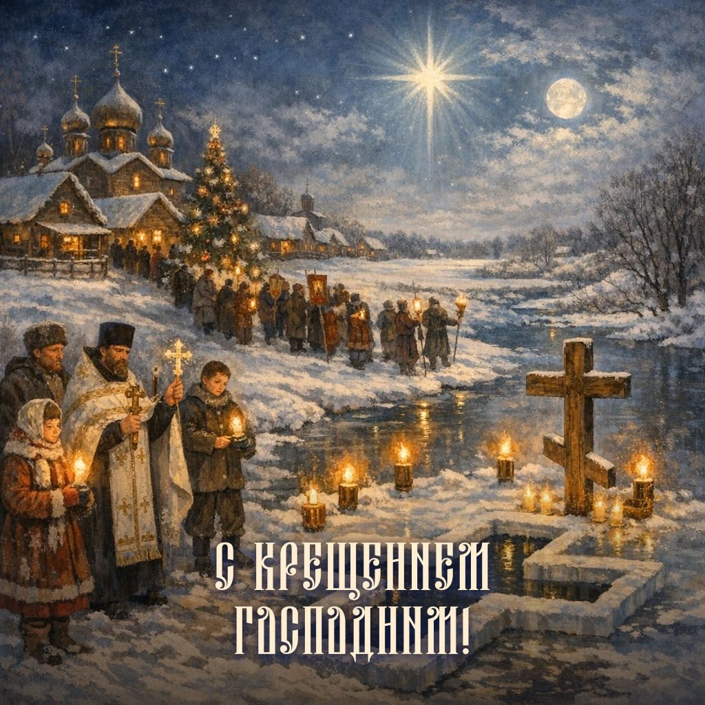 Открытка с Крещением Господним: крестный ход  - РИА Новости, 1920, 16.01.2026