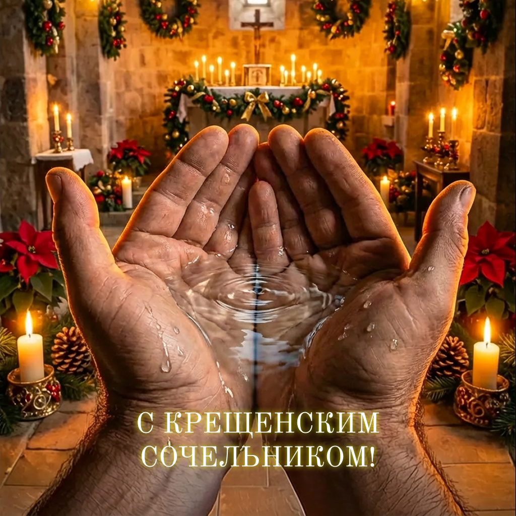 Открытка с Крещенским сочельником: омовение освященной водой - РИА Новости, 1920, 16.01.2026