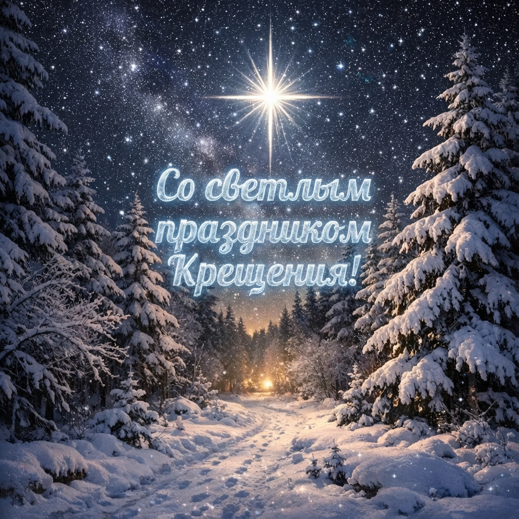 Открытка Со светлым праздником Крещения: тропинка в лесу - РИА Новости, 1920, 16.01.2026