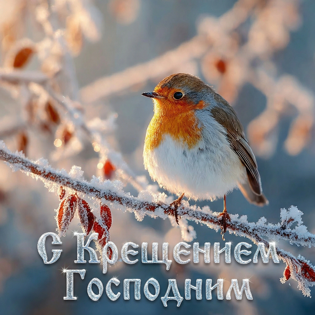 Открытка с Крещением Господним: птичка на ветке - РИА Новости, 1920, 16.01.2026