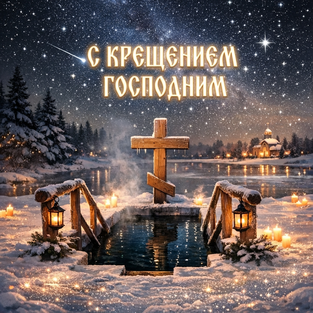 Открытка С Крещением Господним: иордань на замерзшем озере - РИА Новости, 1920, 16.01.2026